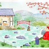 Mi proyecto del curso: Ilustración en acuarela con influencia japonesa. Traditional illustration, Drawing, and Watercolor Painting project by patrystrikes - 05.14.2024