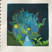 Mijn project van de cursus: Fantasielandschappen schilderen met gouache. Projekt z dziedziny Trad, c, jna ilustracja,  Malarstwo i Malowanie gwaszami użytkownika annemiekevdmeer - 20.05.2024