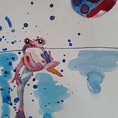 Mixed media frog. Pintura em aquarela projeto de Barbara Manning - 22.05.2024