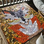 "A pesky face of a fox" mosaic for course: Introduction to Mosaic Artwork. Arts, Crafts, Furniture Design, Making, Decoration, Ceramics, and DIY project by Anna Smyrnova - 05.28.2024