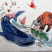 Mon projet du cours : Illustration composée de hachures et de taches de peinture. Character Design, Fine Arts, Painting, Watercolor Painting, Portrait Drawing, and Artistic Drawing project by Sonia Sasa - 05.29.2024