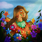 Xochitlquetzal, diosa de la belleza.. Character Design, Digital Drawing, Children's Illustration, Concept Art, Digital Illustration, and Drawing project by Mar Ruiz - 05.15.2024