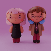 Two characters in Kawaii style in Blender . Ilustrație tradițională, Design de caractere, Ilustrație digitală, modelare 3D și Manga de dessaintviviane - 06.17.2024