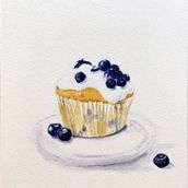 Blueberry muffin and Paris-Brest with Watercolor. Traditional illustration, Fine Arts, Painting, and Watercolor Painting project by na_ss - 06.25.2024