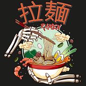 Esqueletos y ramen camisetas. Vector Illustration, Digital Illustration, Digital Design, Digital Product Design, Textile Design, Product Design, Costume Design, Artistic Drawing, and Street Art project by Oscar Otaiza - 07.01.2024