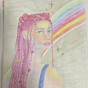 Meu projeto do curso: Desenho de retratos vibrantes com lápis de cor. Drawing, Portrait Drawing, Sketchbook, and Colored Pencil Drawing project by Gabi Tedeschi - 07.12.2024