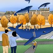 Ballenas arboreales en París . Un projet de Illustration traditionnelle, Esquisse , Illustration numérique, Peinture numérique , et Carnet de croquis de Fabiola Rocha Nájar - 17.07.2024