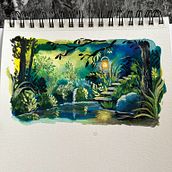 My project for course: Fantasy Landscapes with Watercolor & Gouache. Un progetto di Belle arti, Pittura, Pittura ad acquerello, Illustrazione naturalistica e Pittura gouache di Eva F - 20.07.2024