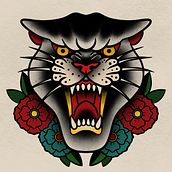 Traditional tattoo style panther. Projekt z dziedziny Trad, c i jna ilustracja użytkownika emmihelen - 22.07.2024