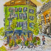 Urban Sketching. Traditional illustration, Architectural Illustration, Ink Illustration, and Watercolor Painting project by Laura Galeano - 07.26.2024