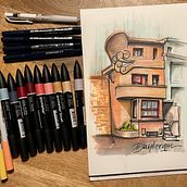 Mijn project van de cursus: Creëer expressieve architecturale schetsen met kleurstiften . Membuat sketsa, Menggambar, Ilustrasi Arsitektur, Buku sketsa & Ilustrasi Tinta proyek oleh Hilda De Graaf - 07.31.2024