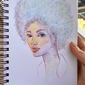 Meu projeto do curso: Desenho de retratos vibrantes com lápis de cor. Drawing, Portrait Drawing, Sketchbook, and Colored Pencil Drawing project by Andreah Muniz - 08.04.2024