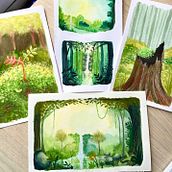 My project for course: Fantasy Landscapes with Watercolor & Gouache. Een project van  Beeldende kunst, Schilderij, Aquarelschilderen, Naturalistische illustratie y Schilderen met gouache van Angelica Sanchez - 04.08.2024