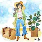 La Viajera. Traditional illustration, Design, and Painting project by Valeria Chiappara - 08.05.2024
