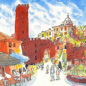 Mein Abschlussprojekt für den Kurs: Urban Sketching: Halte deine Stadt in Bewegung fest. Traditional illustration, Sketching, Drawing, Watercolor Painting, Architectural Illustration, and Sketchbook project by Franz Habermacher - 08.15.2024
