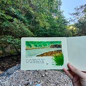Un día soleado en el río. Projekt z dziedziny Trad, c, jna ilustracja, Malowanie akwarelą,  R, sunek architektoniczn i Sketchbook użytkownika Alaia Patino Dominguez - 20.08.2024