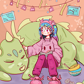 Mi tiempo de calidad con mi mascota de otra era?!. Traditional illustration, Character Design, Digital Illustration, Digital Drawing, and Manga project by vandreams_andrew - 08.19.2024