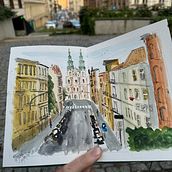My project for course: Architectural Sketching with Watercolor and Ink. Un progetto di Bozzetti, Disegno, Pittura ad acquerello, Illustrazione architettonica, Sketchbook e Illustrazione con inchiostro di Katerina Selem - 25.08.2024
