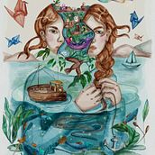 Mi proyecto del curso: Ilustración surrealista con acuarela y tinta Ein Projekt aus dem Bereich Bildende Künste, Malerei, Zeichnung, Aquarellmalerei und Traditionelle Illustration von Noelia Ayelen Valdivia Gasco - 14.08.2024