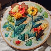 My project for course: Embroidery and Watercolor Basic Techniques. Painting, Watercolor Painting, Embroider, and Textile Design project by ewa - 08.29.2024