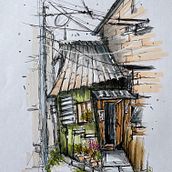 Mój projekt z kursu: Rysunek architektoniczny: kolor i artystyczna ekspresja Ein Projekt aus dem Bereich Skizzenentwurf, Zeichnung, Architektonische Illustration, Sketchbook und Illustration mit Tinte von Agnieszka - 30.08.2024