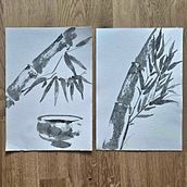 Mon projet du cours : Initiation à la peinture sumi-e " Bamboo and Bowl ". Drawing, Traditional illustration, Ink Illustration, Fine Arts, and Painting project by Nastasia Laydet - 09.02.2024