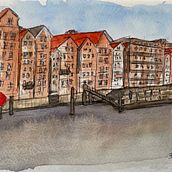 Mein Abschlussprojekt für den Kurs: Architektonische Zeichnung mit Aquarell und Tinte. Drawing, Watercolor Painting, Architectural Illustration, Sketchbook, Ink Illustration, and Sketching project by Frauke Derlin - 09.11.2024