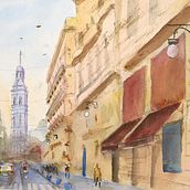 Calle de la paz. Un proyecto de Pintura a la acuarela, Bellas Artes, Arte urbano y Dibujo artístico de Jose joaquin Sanchez - 22.09.2024