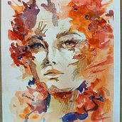 Her fire. Watercolor Painting, Painting, Portrait Drawing, Sketching & Ink Illustration project by Giancarlo Machado - 09.24.2024