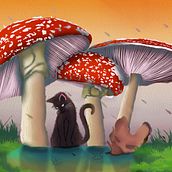 Children's book Illustration with Photoshop project work - Imaginary cat in rains digital painting. Digital Painting, and Digital Illustration project by Kavya Srinivasan - 10.31.2024