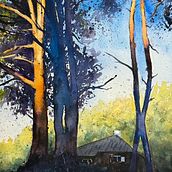 Pine trees in the evening sun close to my swimming spot (in central Stockholm). Watercolor Painting project by Ola Gustafsson - 10.15.2024