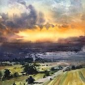 imaginary sunset skies. Watercolor Painting project by Ola Gustafsson - 10.15.2024