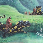 Cazadores montados en salamandras gigantes. Un proyecto de Pintura acrílica, Diseño de personajes y Pintura de Josep Ramon Roy - 16.10.2024