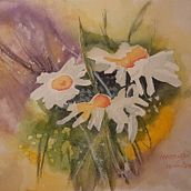 Margrietenvan Sarah Stokes. Watercolor Painting project by Mariet van de Waarsenburg - 10.19.2024