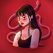 Red snake girl illustration - cartoon character. Digital Illustration, and Character Design project by Lucy Kolotilina - 10.15.2024