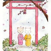 Mi proyecto del curso: Ilustración en acuarela con influencia japonesa. Drawing, Traditional illustration, and Watercolor Painting project by Camila Rubilar - 11.02.2024