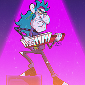 Andrew Skullshredder - The Keytar player. Drawing, Character Design, and Traditional illustration project by Felipe Mello - 11.12.2024