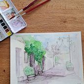 Mein Abschlussprojekt für den Kurs: Architektonische Zeichnung mit Aquarell und Tinte. Drawing, Watercolor Painting, Architectural Illustration, Sketchbook, Ink Illustration, and Sketching project by fabiennest7 - 11.23.2024