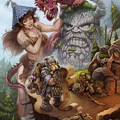 The giant and the Dwarf (fantasy painting).. Een project van Schilderij y Digitale illustratie van Glen Fernandez - 28.11.2024