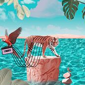 Cassette Tiger Illusion. Collage, Digital Illustration, Photo Retouching, Photographic Composition, Photograph, Photomontage, Graphic Design, Poster Design, Portrait Photograph, and Pencil Drawing project by Hikmet Abishov - 12.05.2024