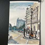 Final project @guesscitybysketch. Drawing, Ink Illustration, Painting, Sketchbook, Sketching, and Watercolor Painting project by Kate - 12.08.2024
