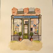 Livraria em aquarela.. Architectural Illustration, Drawing, Painting, and Watercolor Painting project by Gabriela César - 12.09.2024