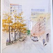 Dorados urbanos. Watercolor Painting, Fine Arts, and Architectural Illustration project by Pablo BARROSO - 12.13.2024
