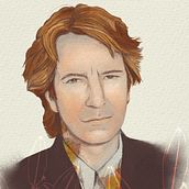 Alan Rickman. Projekt z dziedziny Trad, c, jna ilustracja, Grafika wektorowa, Portret, Ilustracja c i frowa użytkownika Alejandra Guerrero Aya - 13.12.2024