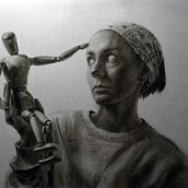 Self-portrait with an articulated doll. Fine Arts, Drawing, Portrait Drawing, Realistic Drawing, and Traditional illustration project by Ganna Brezhnieva - 12.16.2024