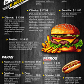 Tiro Propuesta Menu Chimba Burger. Un proyecto de Diseño gráfico, Marketing Digital, Dibujo digital y Creación de Contenido con IA de José Quintanilla - 21.12.2024