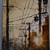 por do sol na cidade. Fine Arts, Painting, and Watercolor Painting project by maria jackeline R. dos Santos - 12.22.2024