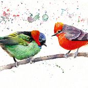 Una coppia di uccelli dalle piume colorate. Traditional illustration, Watercolor Painting, Realistic Drawing, and Naturalistic Illustration project by vik_011 - 12.29.2024