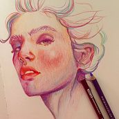 Portrait with colored pencils. Desenho com lápis de cor, Desenho, Desenho de retrato, e Sketchbook projeto de alecsandra_ada - 01.01.2025