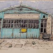 Old garage in Hye-on-Wye. Sketchbook, e Desenho projeto de Roar Anda - 03.01.2025